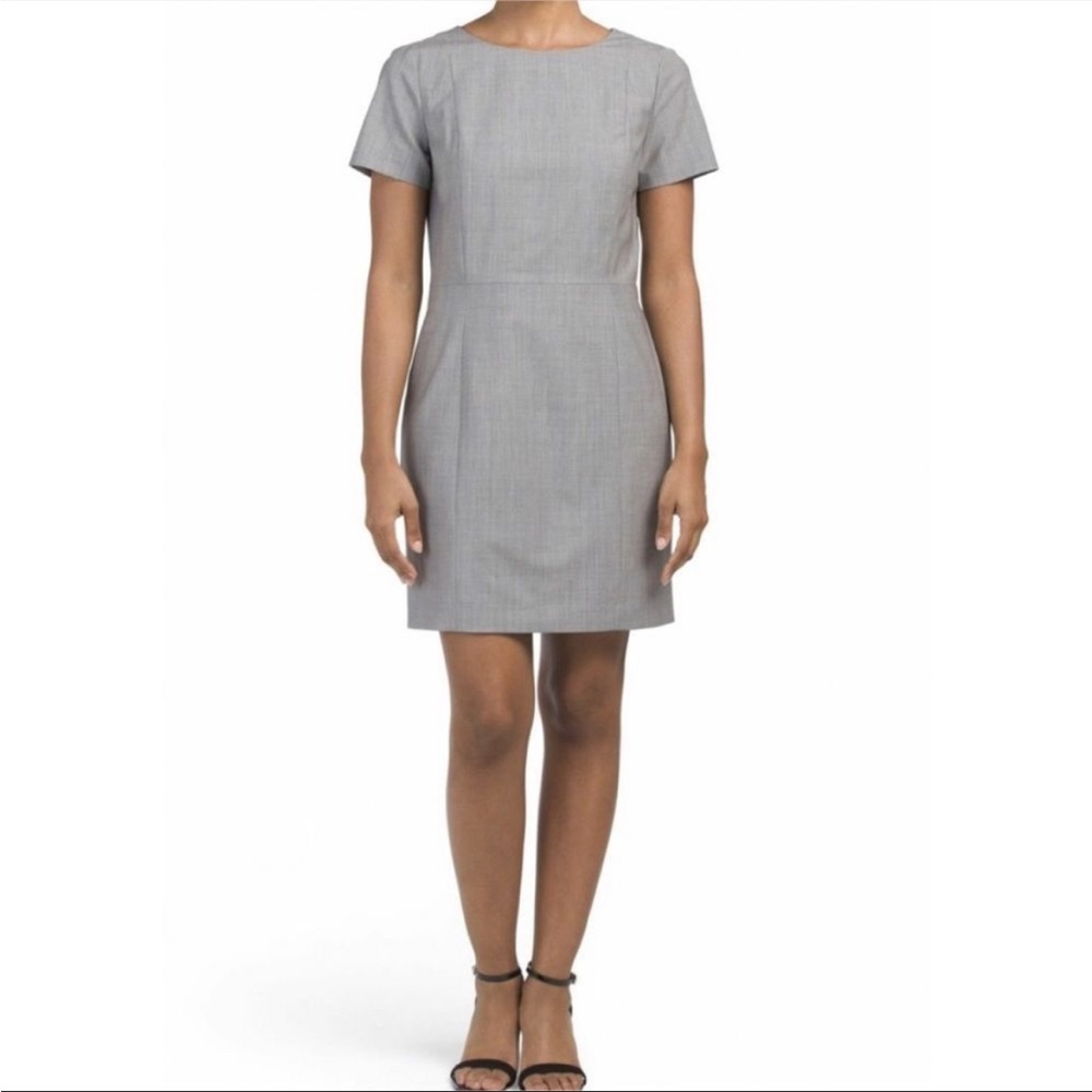 Theory Cassii Continuous 2 Dress Mini A-Line Wool Blend Blue Gray Crew Neck